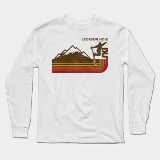 Retro Jackson Hole 70s/80s Style Skiing Stripe Long Sleeve T-Shirt